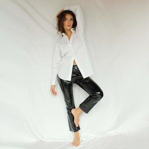 NWOT J Brand patent black lambskin leather cropped trousers